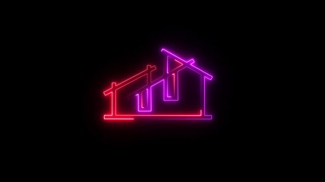  neon Insight home icon isolated on black background. HD Video motion graphic animation . glowing neon House with a dollar icon sign animation on black background .