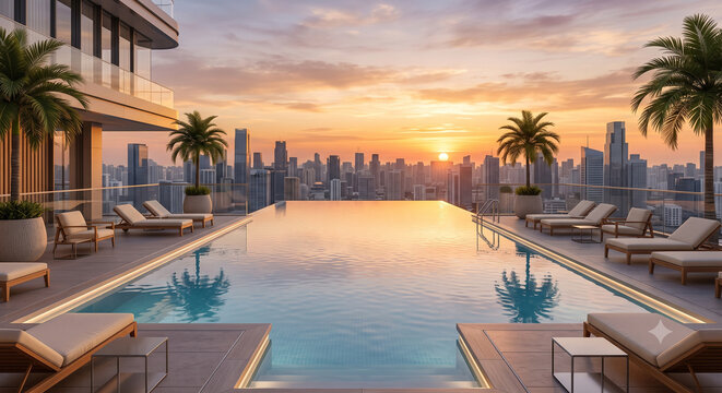  Luxury rooftop infinity pool with panoramic city skyline