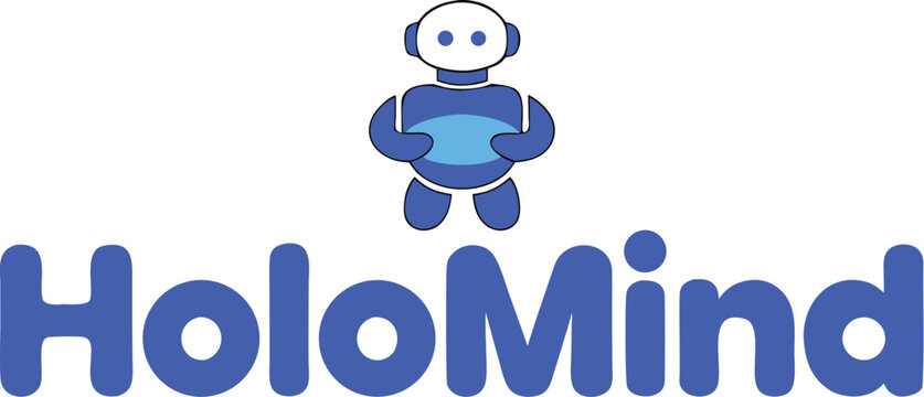 Blue robot logo with HoloMind text for tech company branding