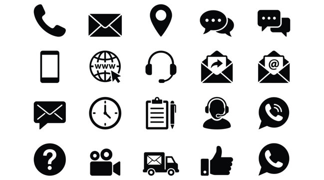 Communication Icons Collection Flat Black Symbols On White Background 