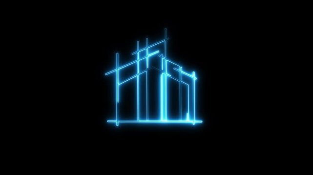  neon Insight home icon isolated on black background. HD Video motion graphic animation . home real estate home icon animation video concept. 