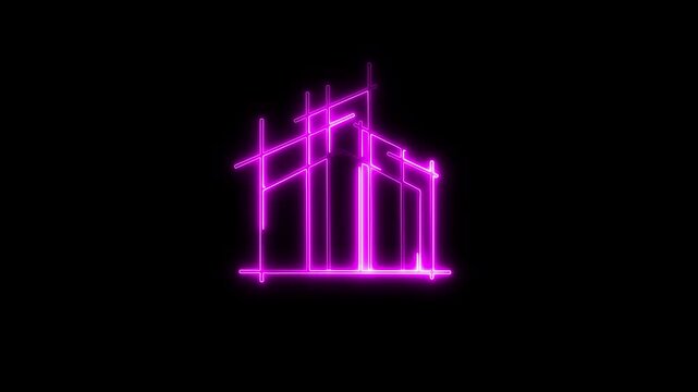 House icon glowing neon light Neon line home icon. motion graphic of neon home concept. symbol icon, neon Insight home icon isolated on black background. HD Video motion graphic animation .