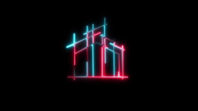 Glowing neon home icon, house apartment address sign symbol icon, Neon line Cool linear animated home icon. House icon glowing neon light on black background.