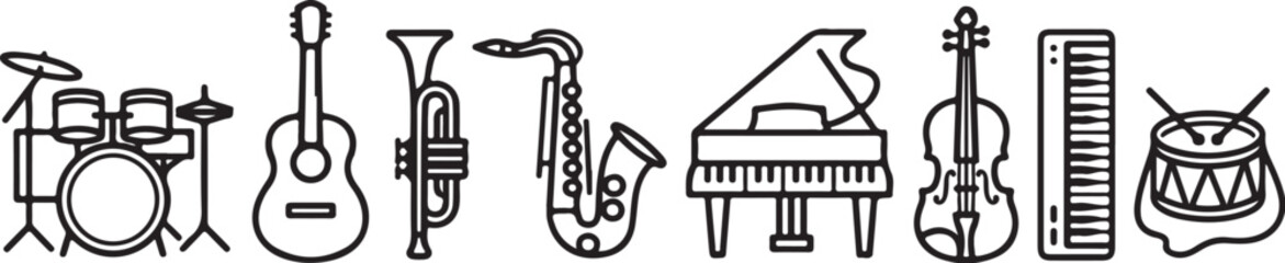 Line drawing of musical instruments set © Torikul