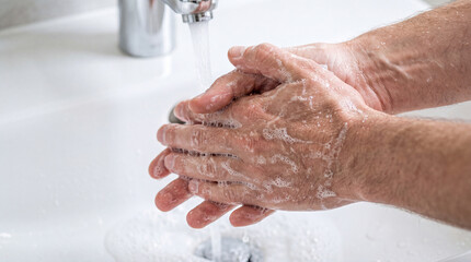 Fototapeta premium Washing Hands Thoroughly To Prevent Cyclosporiasis Transmission