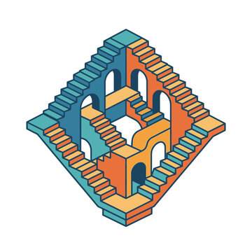 Isometric impossible staircase optical illusion architectural structure