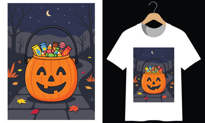 Pumpkin bucket filled with sweet candies for trick or treat celebration