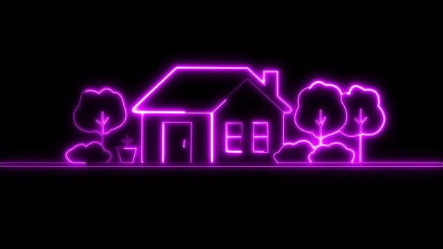 Glowing neon home button icon animation. Neon line home icon. Home icon house sign neon 4k video .neon light Neon line home icon. motion graphic of neon home. 4k video.