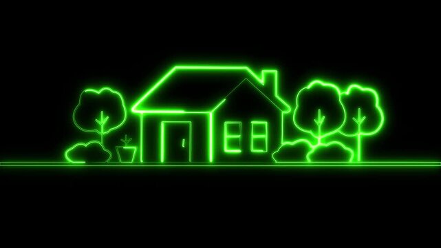 Glowing neon home button icon animation. Neon line home icon. House icon neon glowing light on black background, Glowing Neon Home icon house sign neon 4k video .