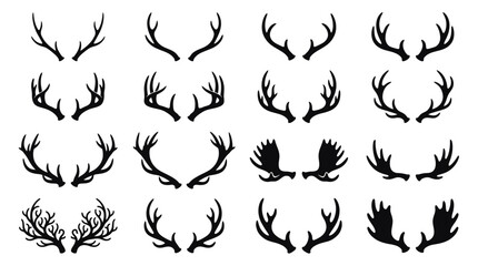 Fototapeta premium Collection of decorative antler and wing silhouette designs for rustic logos and emblems.