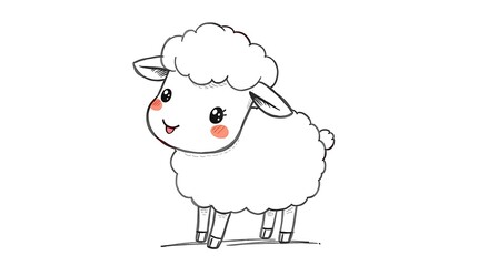 Fototapeta premium Hand-drawn sketch of a cute, fluffy cartoon sheep.