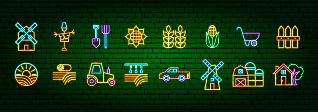 Farm Agriculture Neon Objects