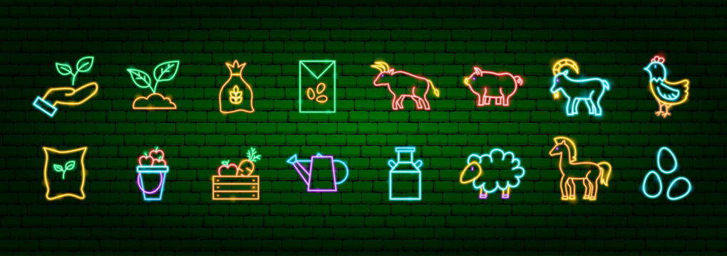 Farming Rural Life Neon Objects