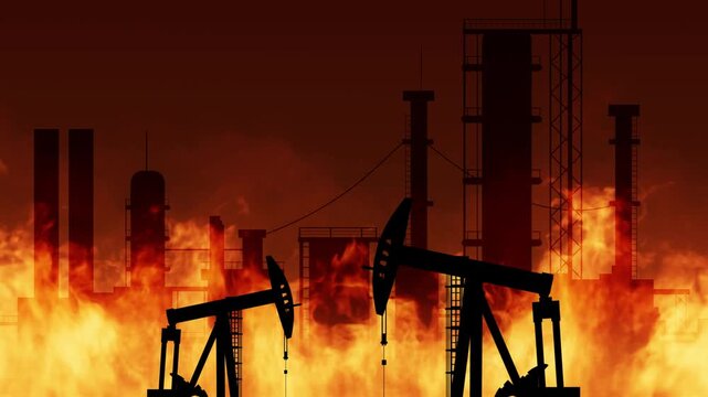 Oil derricks burning - background loop