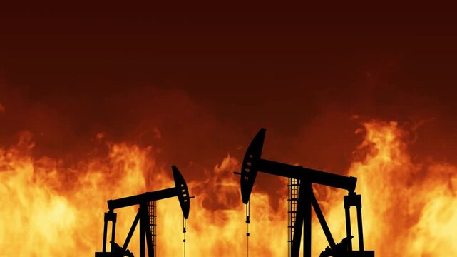 Oil derricks burning - background loop