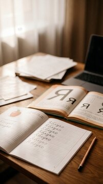 Visual Dysgraphia Concept with Repeated Cyrillic Handwriting Practice