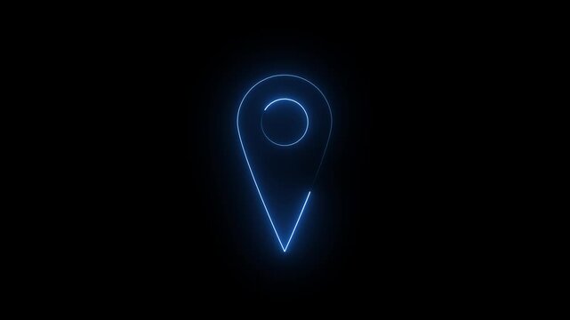 Neon glowing location icon on a black background.Blue neon glowing location marker for navigation concept. Glowing green neon location pin icon for digital concepts.