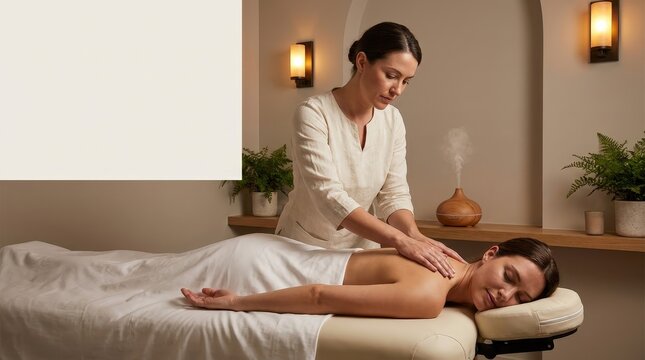 Massage therapist providing a relaxing back massage in a wellness spa, therapeutic care, stress relief, healthy lifestyle, relaxation.