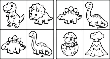Cute cartoon dinosaurs and volcano coloring page for kids © MdAbulkalam
