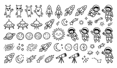 Cute Space Universe Hand Drawn Doodle Vector Illustration Set © Salamun