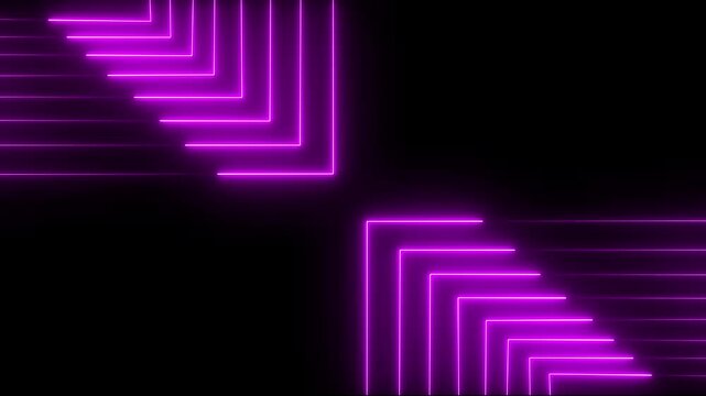 Abstract futuristic animation colorful neon lines are moving forward through the trail, Glowing line icon neon animation on black background.