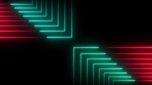 Abstract futuristic animation colorful neon lines are moving forward through, minimalist neon line icon glows with sharp, luminous edges, smoothly transitioning between vibrant colors .