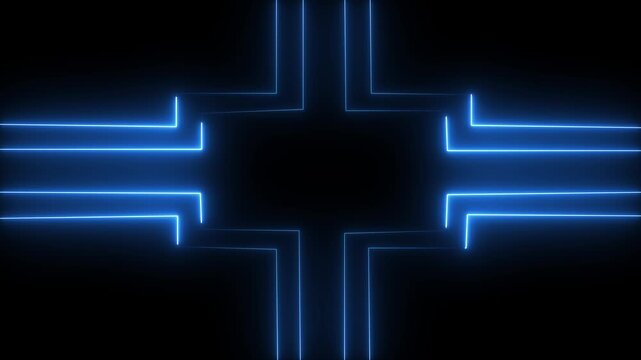 A vibrant abstract background featuring dynamic neon line patterns, Abstract colorful neon lights animated on a black background. Movement of neon diagonal lines.
