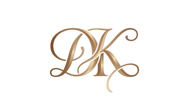 Elegant luxury initial monogram logo DK in gold metallic script style