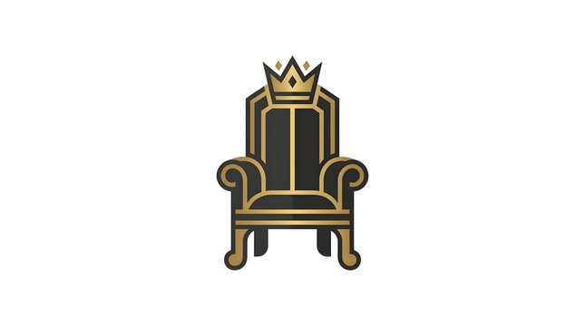 Minimalist royal throne logo icon with golden crown and black silhouette