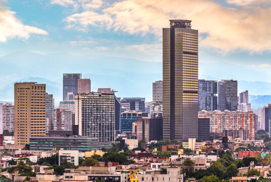 Aerial view of Mexico City skyline before sunset. Mexico City is the capital and largest city of Mexico, as well as the most populous city in North America.
