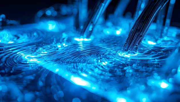 Advanced liquid cooling system with blue fluid circulating in transparent tubes of supercomputer, created with generative ai