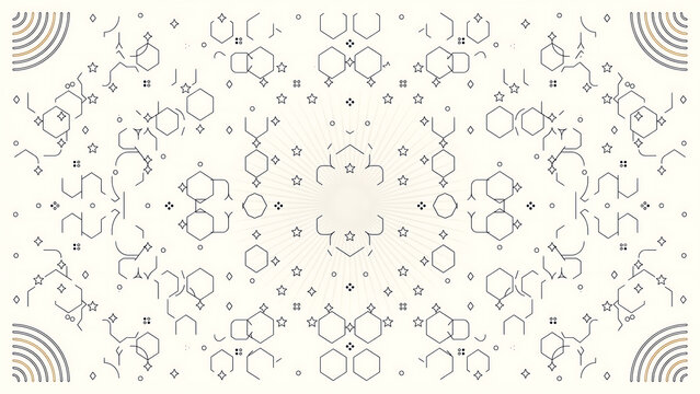 Geometric pattern with hexagons and stars on a white background, isolated on a, transparent background