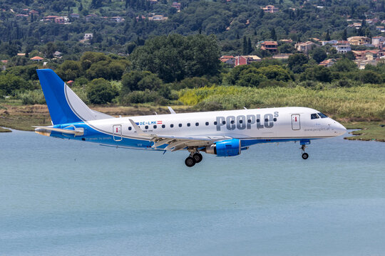 Peoples Embraer 170 airplane at Corfu airport in Greece