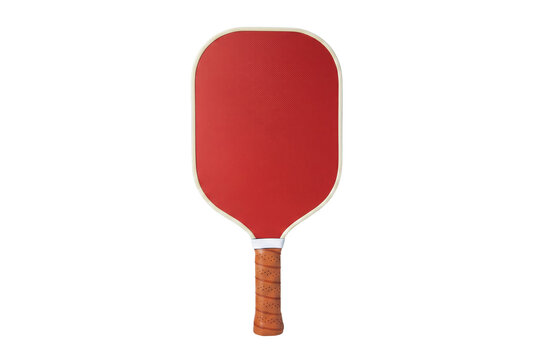 Red Pickleball Paddle with Brown Leather Grip and White Border
