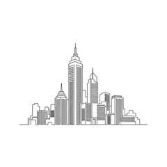 Obraz premium Minimalist continuous line drawing of a modern city skyline.
