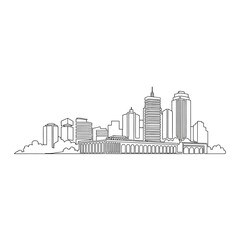 Fototapeta premium Minimalist continuous line drawing of a modern city skyline.