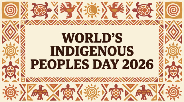 Indigenous Peoples Day banner design. Tribal pattern border frame. Cultural heritage celebration card.