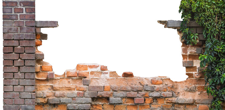Broken Red Brick Wall with Hole