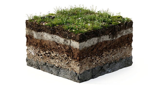 Cross Section of Earth Layers with Green Grass Isolated on White Background