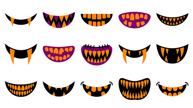 Halloween Monster Mouth and Sharp Teeth Icon Set Vector Collection