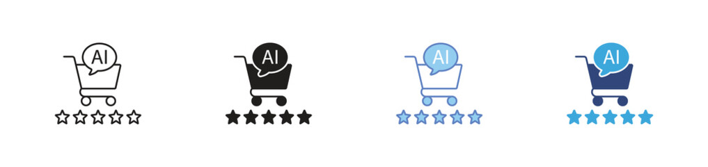 Fototapeta premium AI Shopping Cart Icon, Smart E-commerce Symbol, Five Star Rating, Online Retail Vector Icon