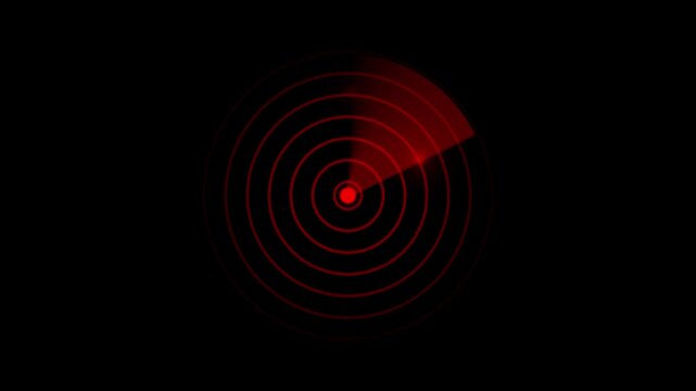 Red radar screen scanning animation with target detection loop sonar