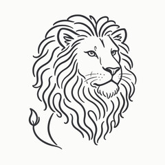 Obraz premium Stylized lion head illustration minimalist line art design for branding and logos majestic animal portrait isolated on white background