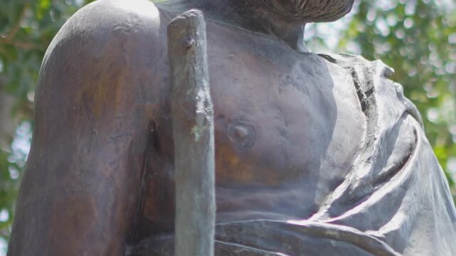 A statue of Hippocrates surrounded by trees in slow motion 60fps