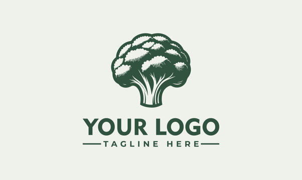 A logo design featuring a broccoli crown above a customizable text tagline on an off-white background