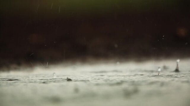 Close up of rain in water with thunder sound for natural background