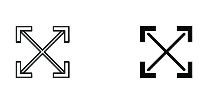 Expand Arrows Symbol Icon Set on White Background Representing Expansion and Full Screen Mode