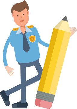 Police Officer Character and Pencil
