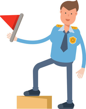 Police Officer Character Holding Flag
