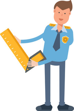 Police Officer Character Holding Square Ruler Illustration

